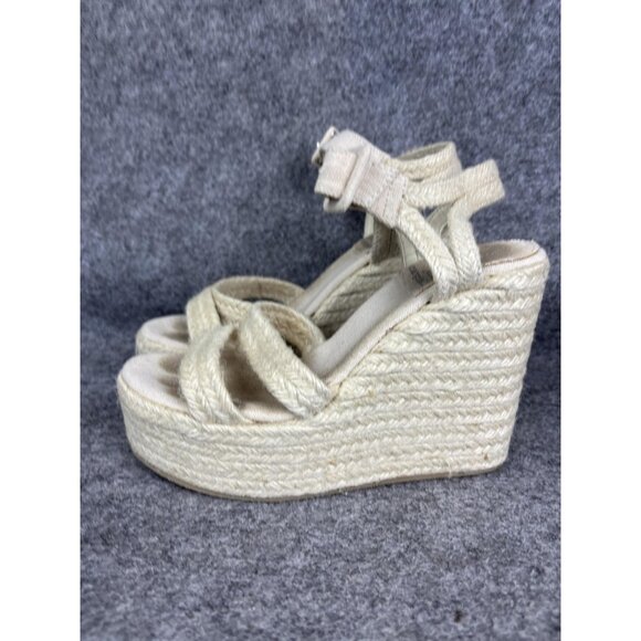 Jeffrey Campbell Sandals Womens Size 38 EU Natural Espadrille Wedge Ankle Strap - Picture 1 of 9